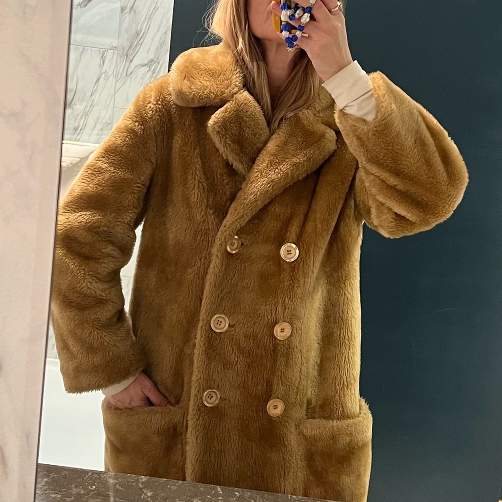 White Stag Brown Teddy Faux Fur Pea Coat | Plush Brown Jacket | Size S 🧥